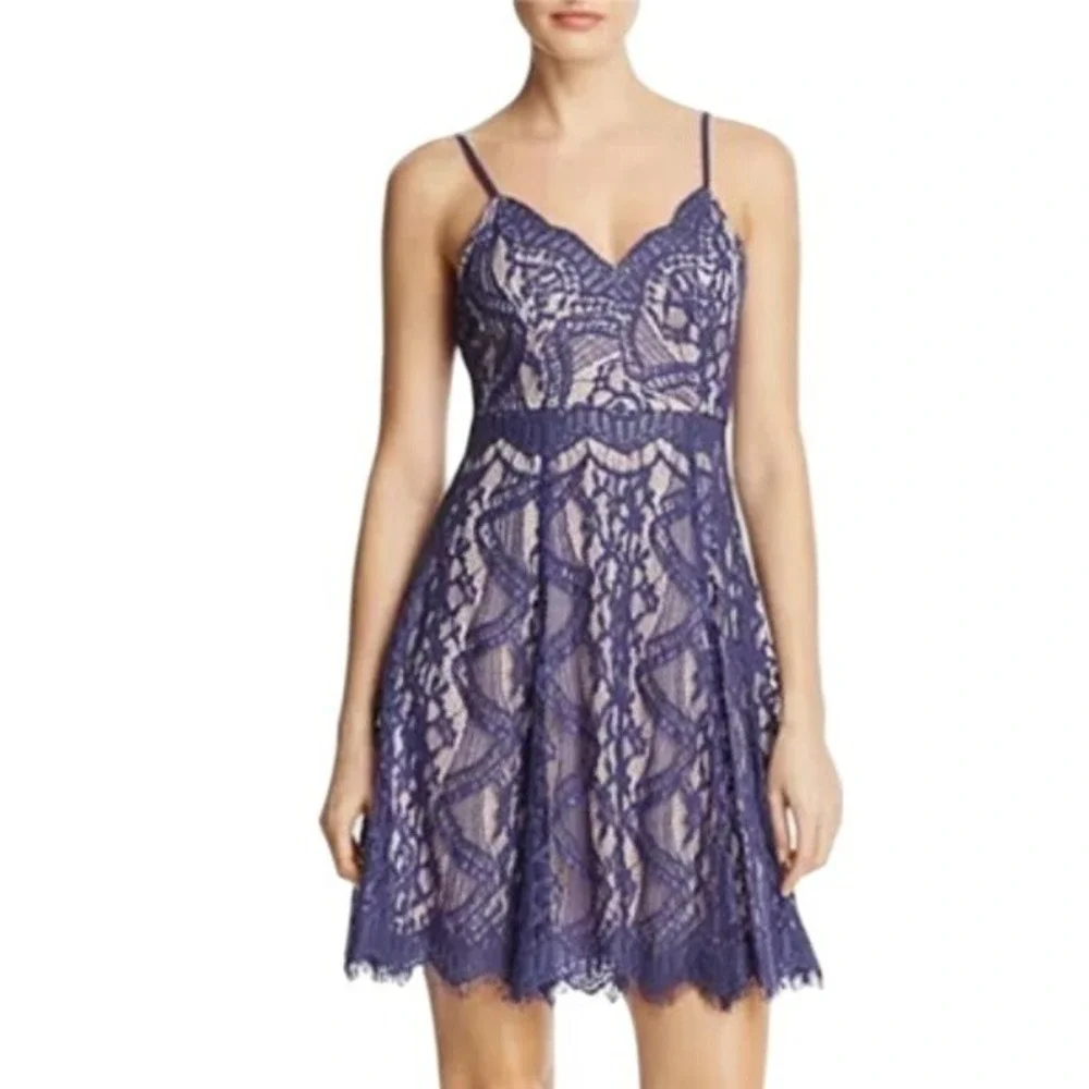 Aqua Bloomingdales Navy Blue Lace Mini Dress Cocktail Party Wedding Guest M‎ NWT